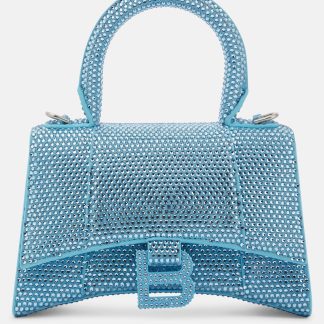 Balenciaga Sac Hourglass Mini en daim à ornements en bleu