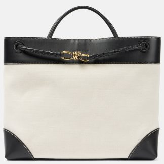 Bottega Veneta Sac Andiamo Large en toile et cuir en blanc