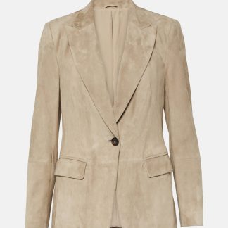 Brunello Cucinelli Blazer en daim à ornements en beige