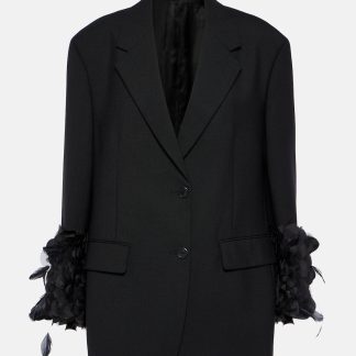 Prada Blazer en laine à plumes en noir