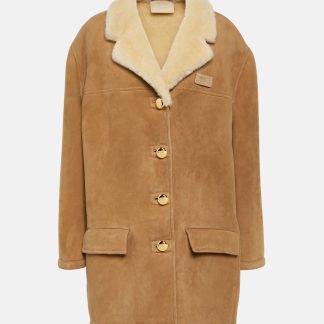 Prada Manteau oversize en daim et shearling en beige